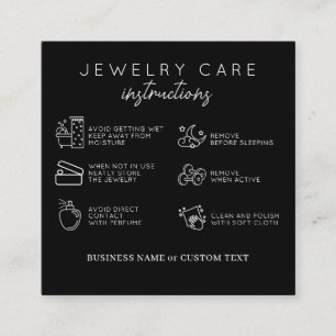 Tarjeta De Recepción Instrucciones de cuidado de joyas Black Thank You