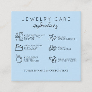 Tarjeta De Recepción Instrucciones de cuidado de joyas Blue Gracias por