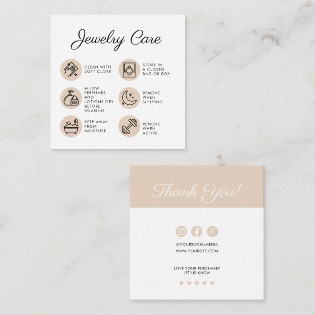 Tarjeta De Recepción Instrucciones de cuidado de joyas de pollo Gracias (Anverso / Reverso)