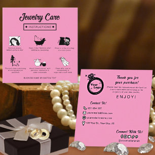 Tarjeta De Recepción Instrucciones de cuidado de joyas rosadas simples