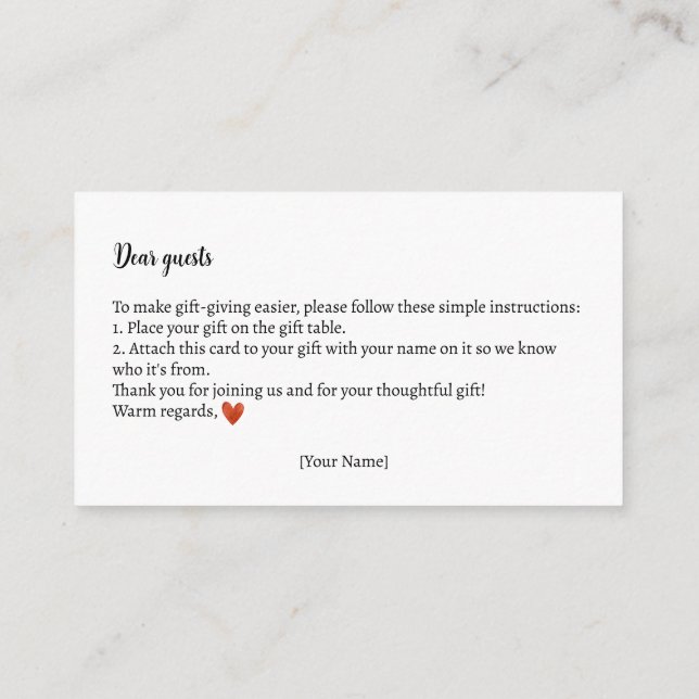 Tarjeta De Recepción Instrucciones de regalo Otoño Teddy Bear Baby Show (Reverso)