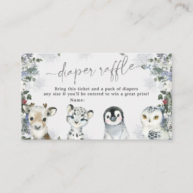 Tarjeta De Recepción Invierno Animal Ártico Maravilla Diaper Raffle (Anverso)