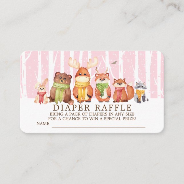 Tarjeta De Recepción Invierno Botiquín de Woodland Baby Animals Diaper  (Anverso)