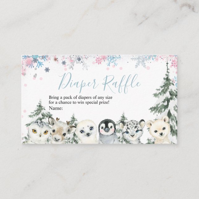 Tarjeta De Recepción Invierno Copos de Nieve Árticos Animales Diaper Ra (Anverso)