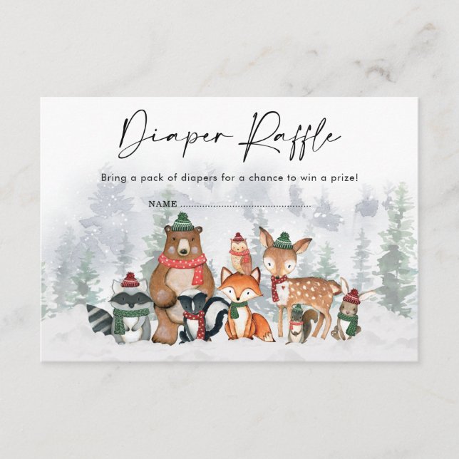 Tarjeta De Recepción Invierno moderno Woodland Animales Diaper Raffle (Anverso)