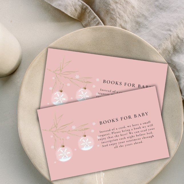 Tarjeta De Recepción Invierno rosa: Libros Baby Shower de copas de niev (Pink Winter Snowflake Baby Shower Books for Baby Enclosure Card)
