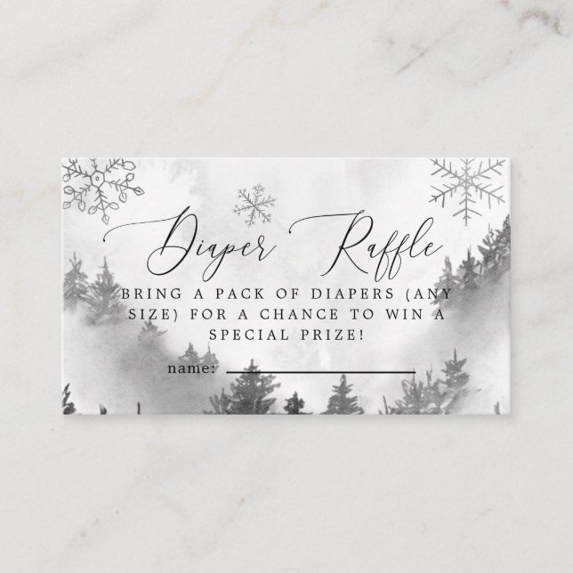 Tarjeta De Recepción Invierno Snowflakes Gray Diaper Raffle Ticket (Anverso)