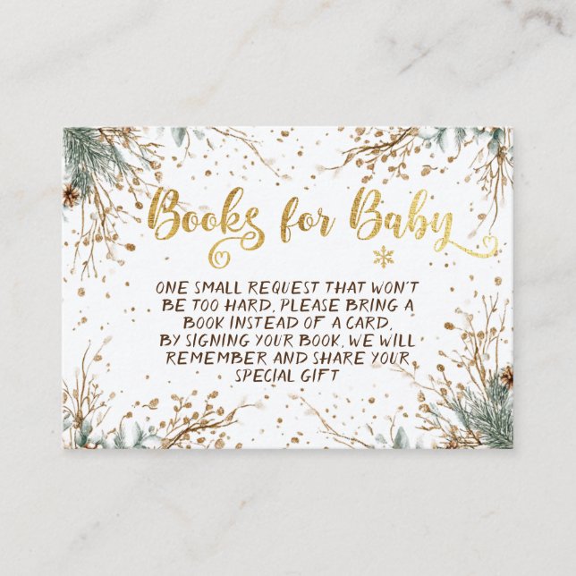 Tarjeta De Recepción Invierno Snowflakes Libros Baby Shower Para Bebé (Anverso)