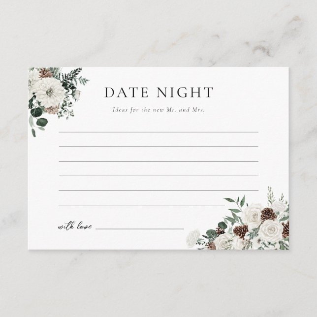 Tarjeta De Recepción Invierno Verdor Floral Date Ideas Noche (Anverso)