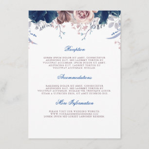 Tarjeta De Recepción Invitado a la información de Boda sobre azul y mal