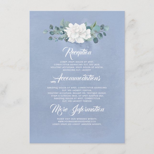 Tarjeta De Recepción Invitado con información del Boda azul agitado con (Anverso)