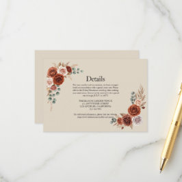 Tarjeta De Recepción Invitado de Boda Botánico Otoño Boho Rosa Óxido