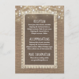 Tarjeta De Recepción Invitado de información de Boda de Burlap y String