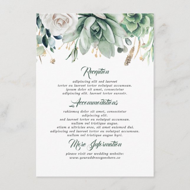 Tarjeta De Recepción Invitado de información de Boda de verde (Anverso)