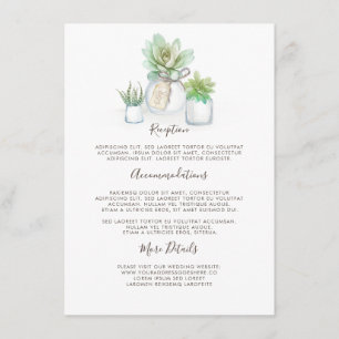 Tarjeta De Recepción Invitado de información de Bodas Mason Jar y Succu