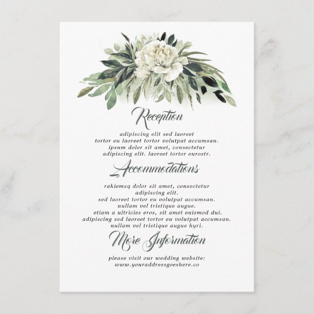 Tarjeta De Recepción Invitado de información del Boda de vegetación exu (Anverso)