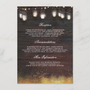 Tarjeta De Recepción Invitado de información del Boda Rustic Mason Jar