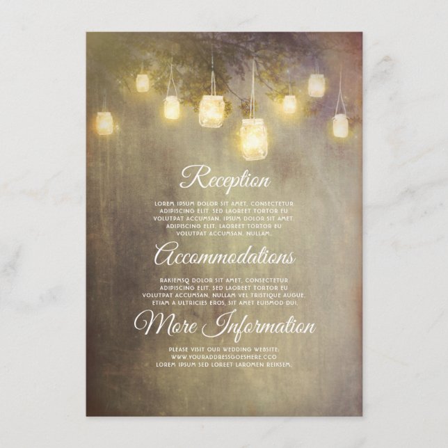 Tarjeta De Recepción Invitado de información del Boda Rustic Mason Jar  (Anverso)