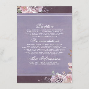 Tarjeta De Recepción Invitado de información para Bodas Plum Lilac y Ma