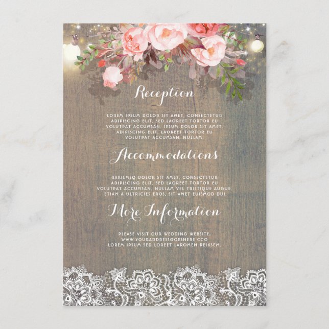 Tarjeta De Recepción Invitado de información sobre Boda floral Rústico  (Anverso)