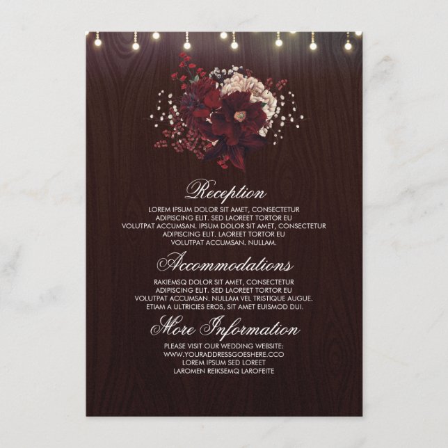 Tarjeta De Recepción Invitado de información sobre Boda Rústico Floral  (Anverso)