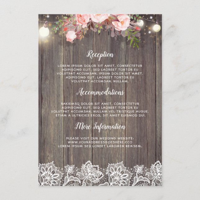 Tarjeta De Recepción Invitado de información sobre Bodas florales rosad (Anverso)