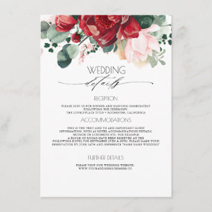 Tarjeta De Recepción Invitado de información sobre Bodas rosados de Bor