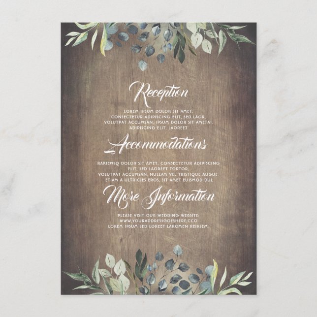 Tarjeta De Recepción Invitado de información sobre Bodas Rústicos de Ve (Anverso)