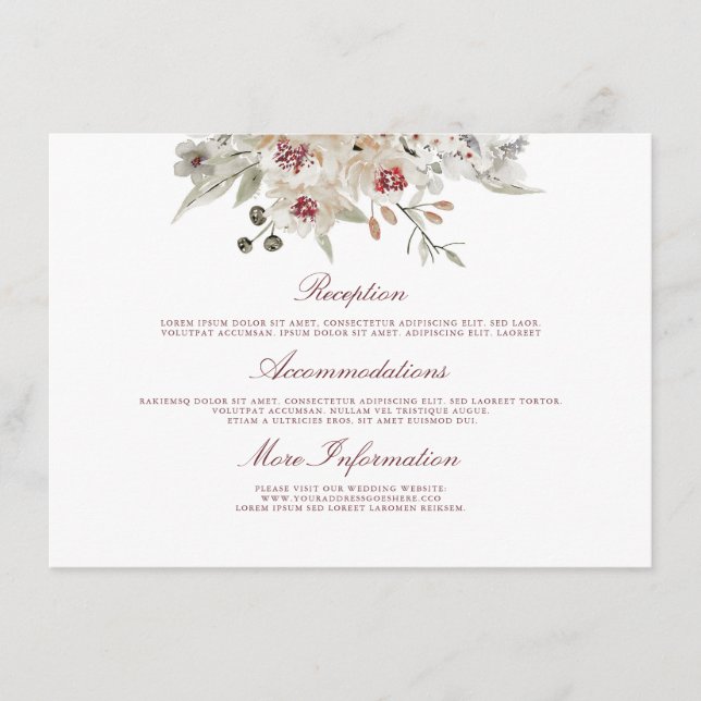 Tarjeta De Recepción Invitado de Marsala y Boda de Marfil (Anverso)