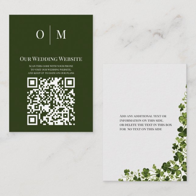 Tarjeta De Recepción Irish Stylized Shamrock Leafy Folia QR Code  (Anverso / Reverso)