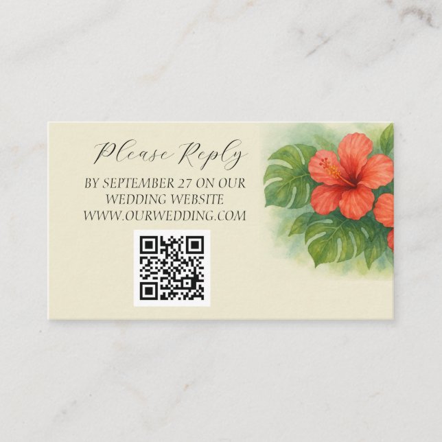 Tarjeta De Recepción Isla Tropical Hibiscus Flowers Boda (Anverso)