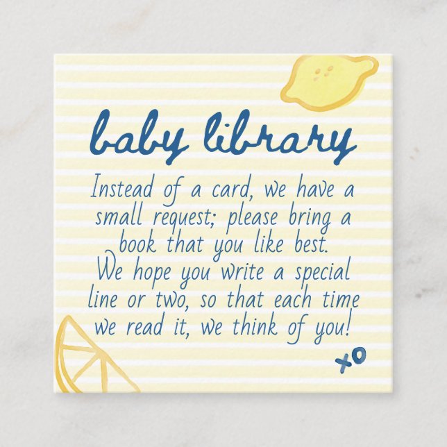 Tarjeta De Recepción Italian Citrus Yellow Gingham Baby Library (Anverso)
