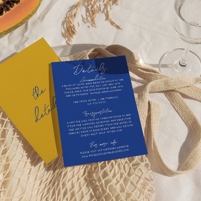 Tarjeta De Recepción Italian Hand Written Yellow Blue Wedding Details (Subido por el creador)