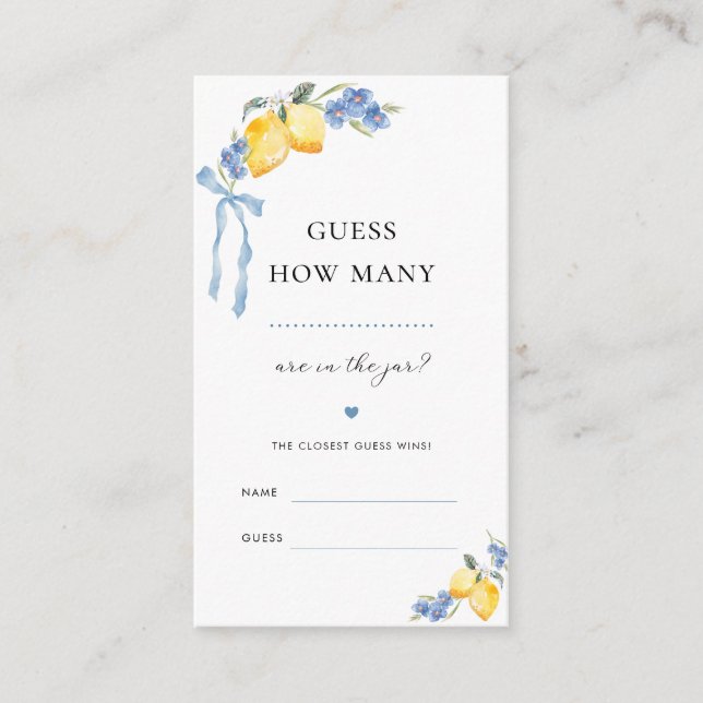 Tarjeta De Recepción Italian Lemon Bow How Many Bridal Shower Game Card (Anverso)
