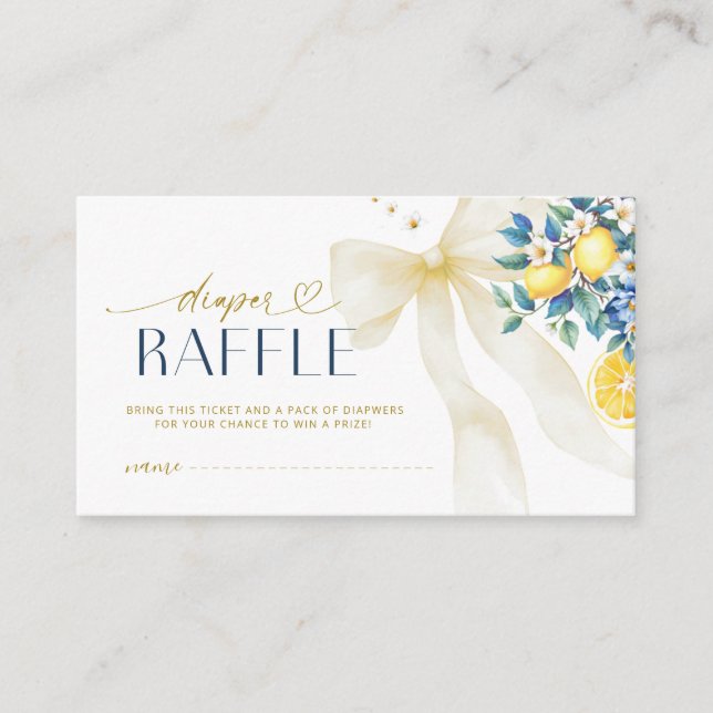 Tarjeta De Recepción Italian Lemon Citrus Blue Tile Diaper Raffle  (Anverso)