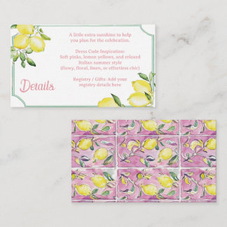 Tarjeta De Recepción Italian Lemon Pink Bridal or Baby Shower