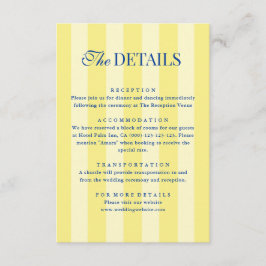 Tarjeta De Recepción Italian Striped Blue & Yellow Wedding Details