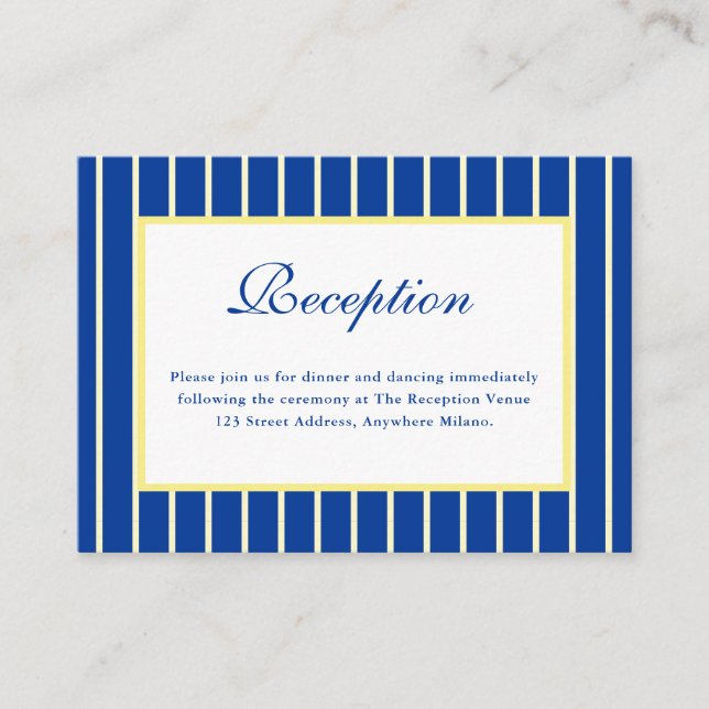 Tarjeta De Recepción Italian Striped Blue & Yellow Wedding Reception (Anverso)