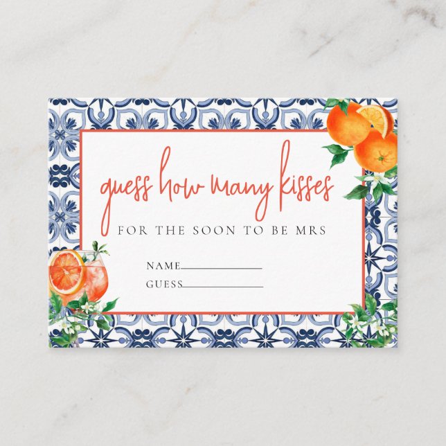 Tarjeta De Recepción Italiano Spritz ¿Cuántos Besos Responden A Juego D (Anverso)