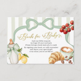 Tarjeta De Recepción Italy Sage Green Coquette Stripes Books for Baby
