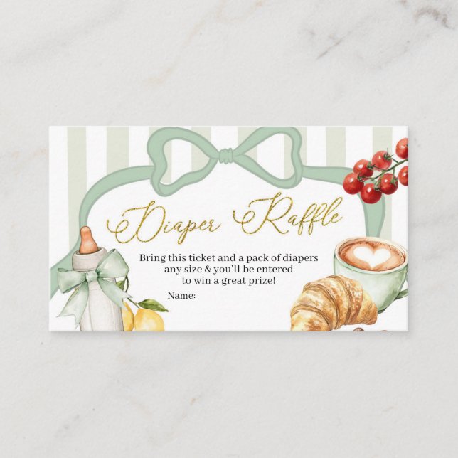 Tarjeta De Recepción Italy Sage Green Coquette Stripes Diaper Raffle (Anverso)