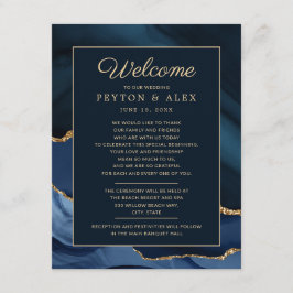 Tarjeta De Recepción Itinerario de bienvenida de boda mármol azul marin