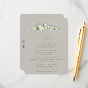 Tarjeta De Recepción Itinerario de Boda Greige Snowberry + Tallo de Euc