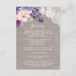 Tarjeta De Recepción Itinerario de fin de semana Boda de flores moradas