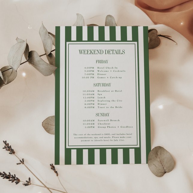 Tarjeta De Recepción Itinerario de fin de semana de despedida de solter (Subido por el creador)