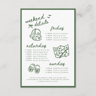 Tarjeta De Recepción Itinerario de fin de semana de despedida de solter