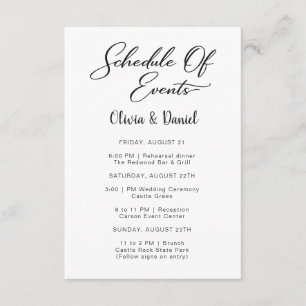 Tarjeta De Recepción Itinerario Personalizado de Fin de Semana de Boda