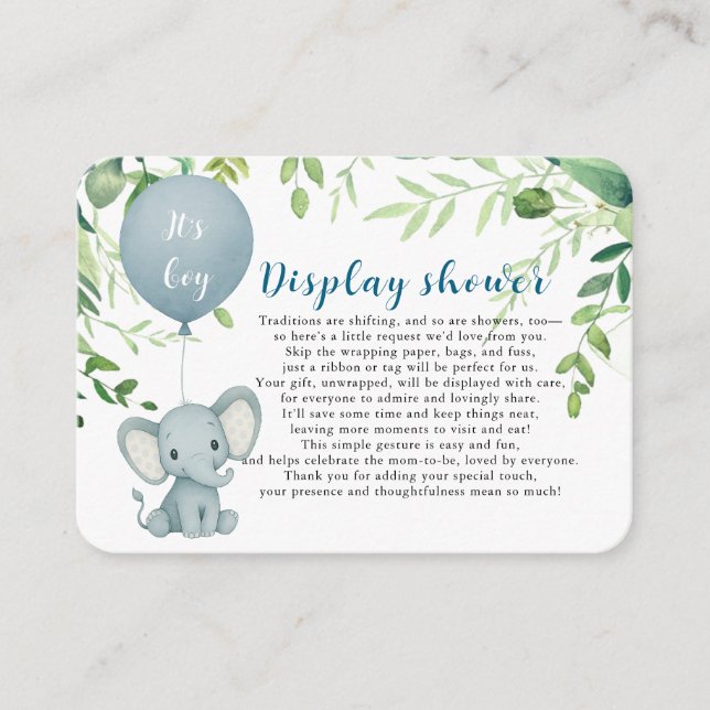 Tarjeta De Recepción It's a Boy! Pequeño elefante lindo con globo (Anverso)