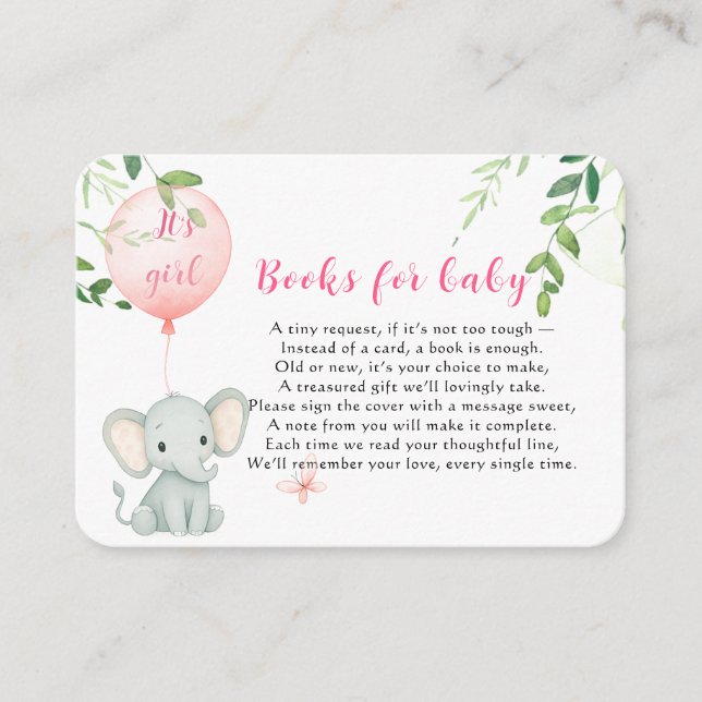 Tarjeta De Recepción It's a Girl! Pequeño elefante lindo con globo (Anverso)