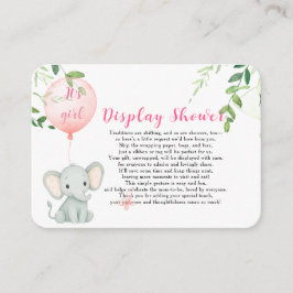 Tarjeta De Recepción It's a Girl! Pequeño elefante lindo con globo